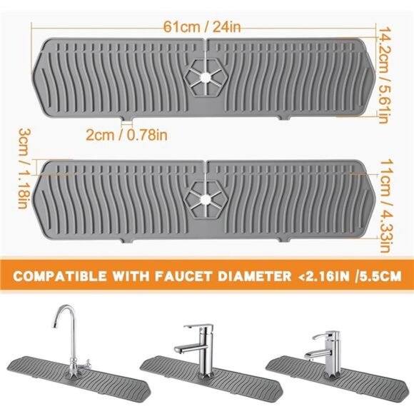 COBETE Kitchen Sink Splash Guard, 24in Faucet Mat Splash Catcher, Handle Drip - Picture 6 of 8